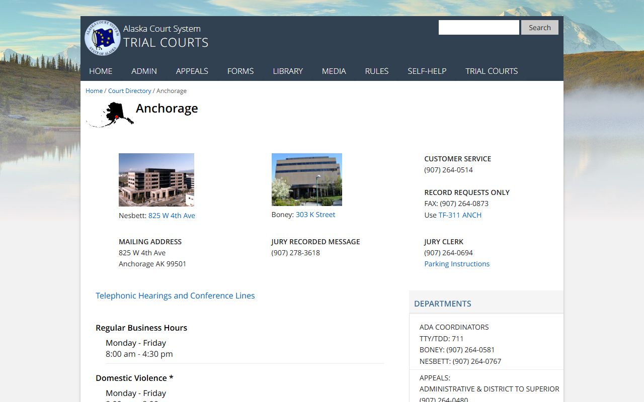 Eagle River traffic ticket records Anchorage court directory