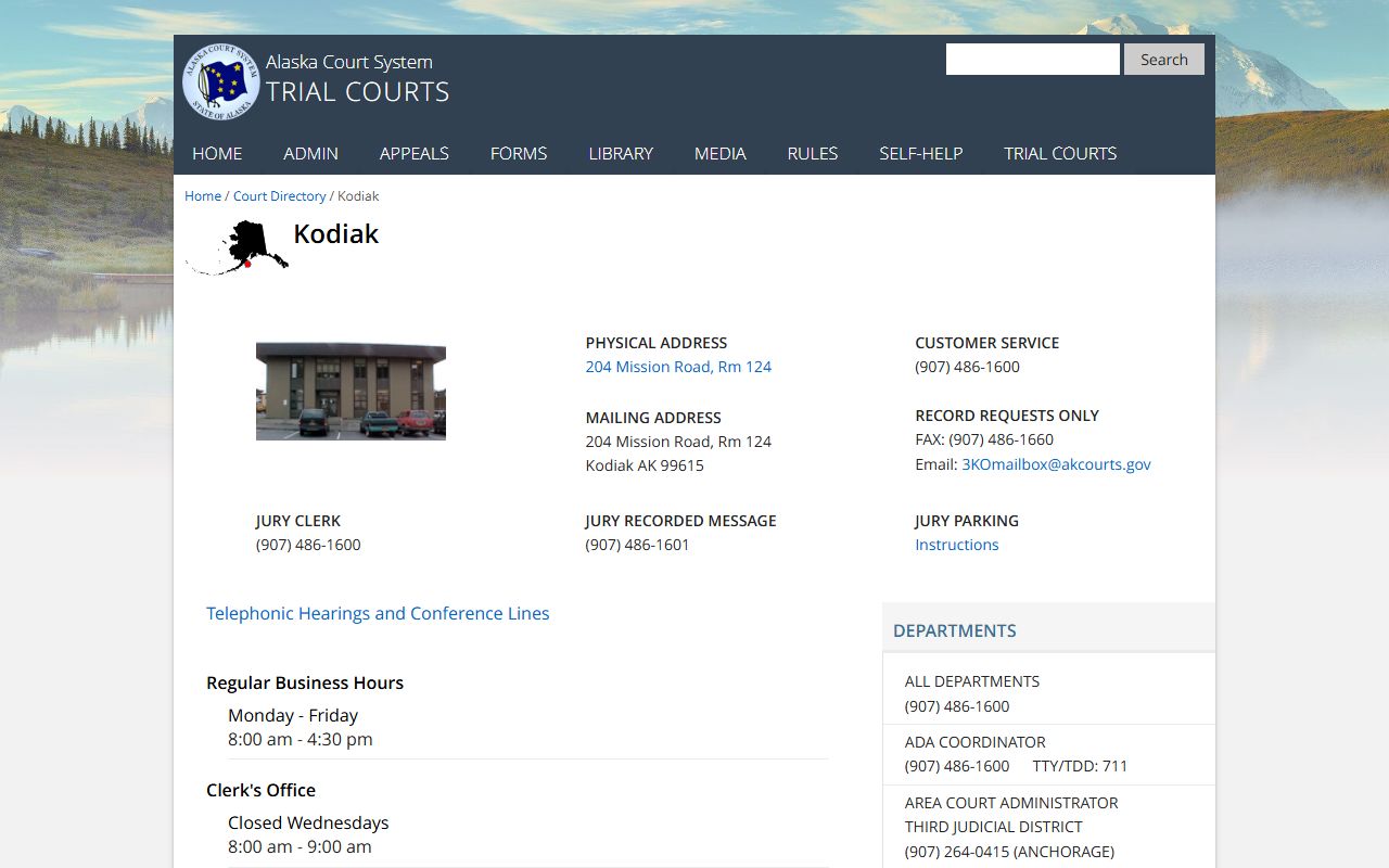 Kodiak Island Borough traffic ticket records court directory